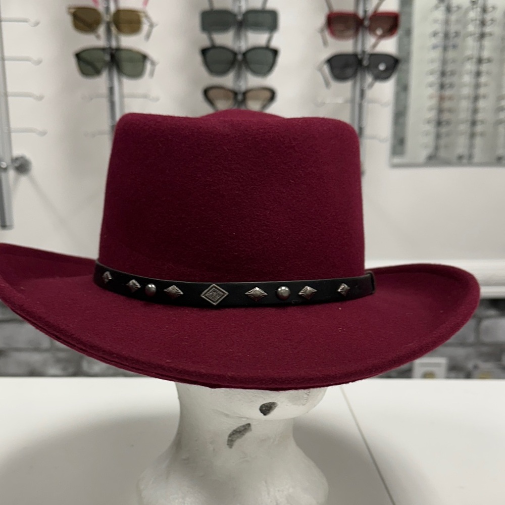 Stylish Burgundy Hat with Black Studded Band
